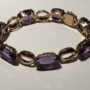 Bluish Purple Vintage Amethyst Bracelet, 14K yellow Gold